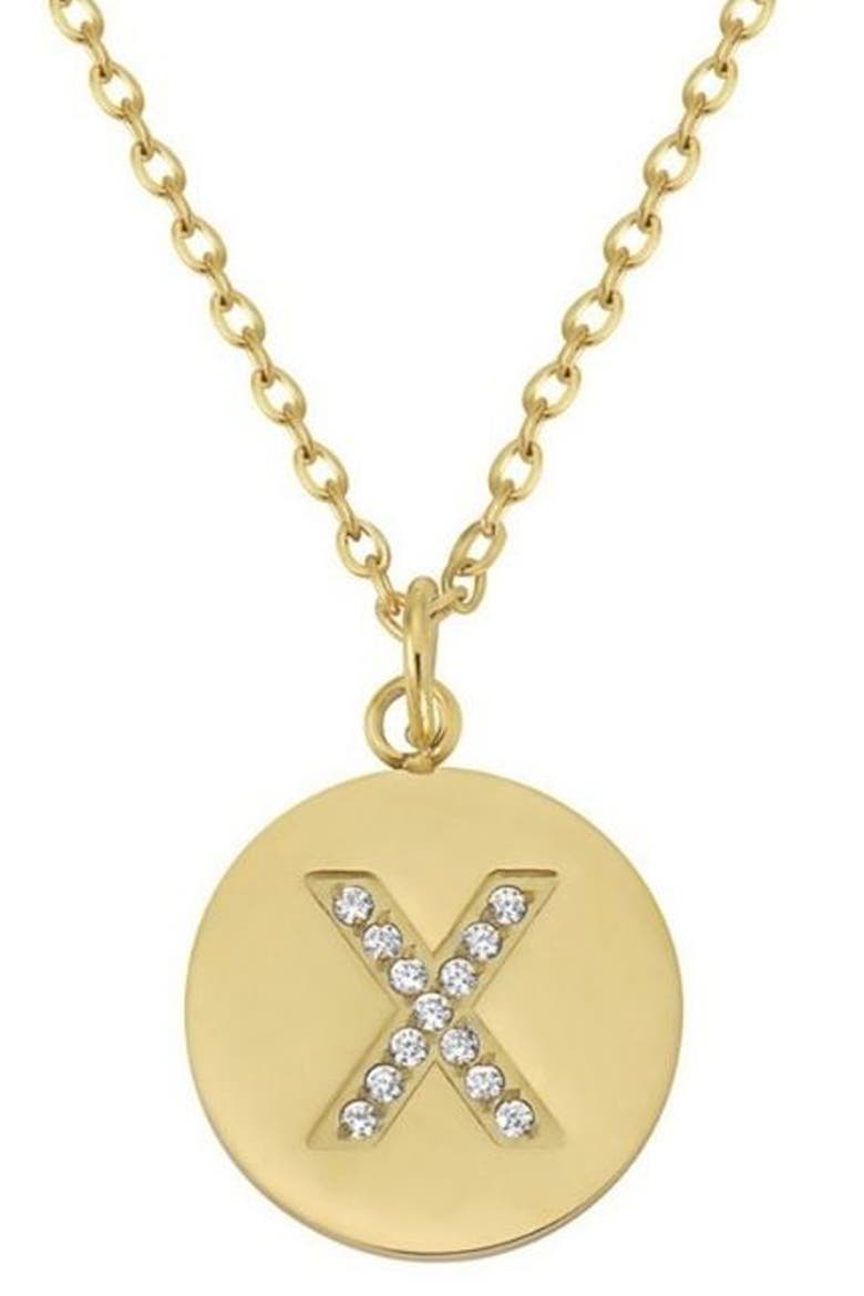Water Resistant Cubic Zirconia Initial Disc Pendant Necklace, Main, color, GOLD - X