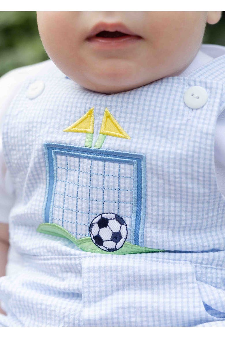 Check Seersucker Shortall With Soccer Goal, Alternate, color, Light Blue
