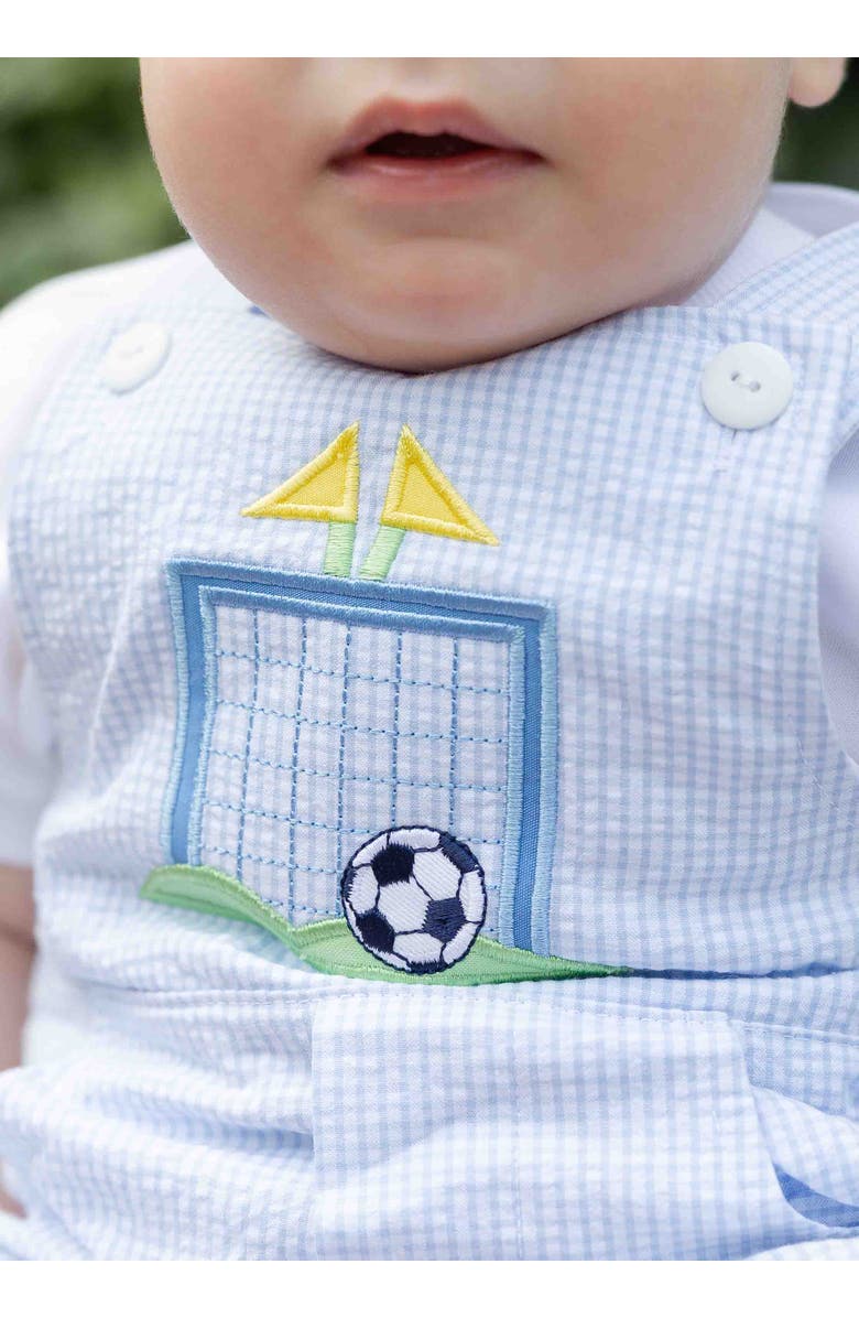Florence Eiseman Check Seersucker Shortall With Soccer Goal, Alternate, color, Light Blue