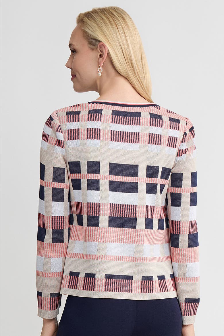 Heritage Jacquard Colorblock Knit Cardigan, Alternate, color, Sunkist Coral/Indigo/Tan