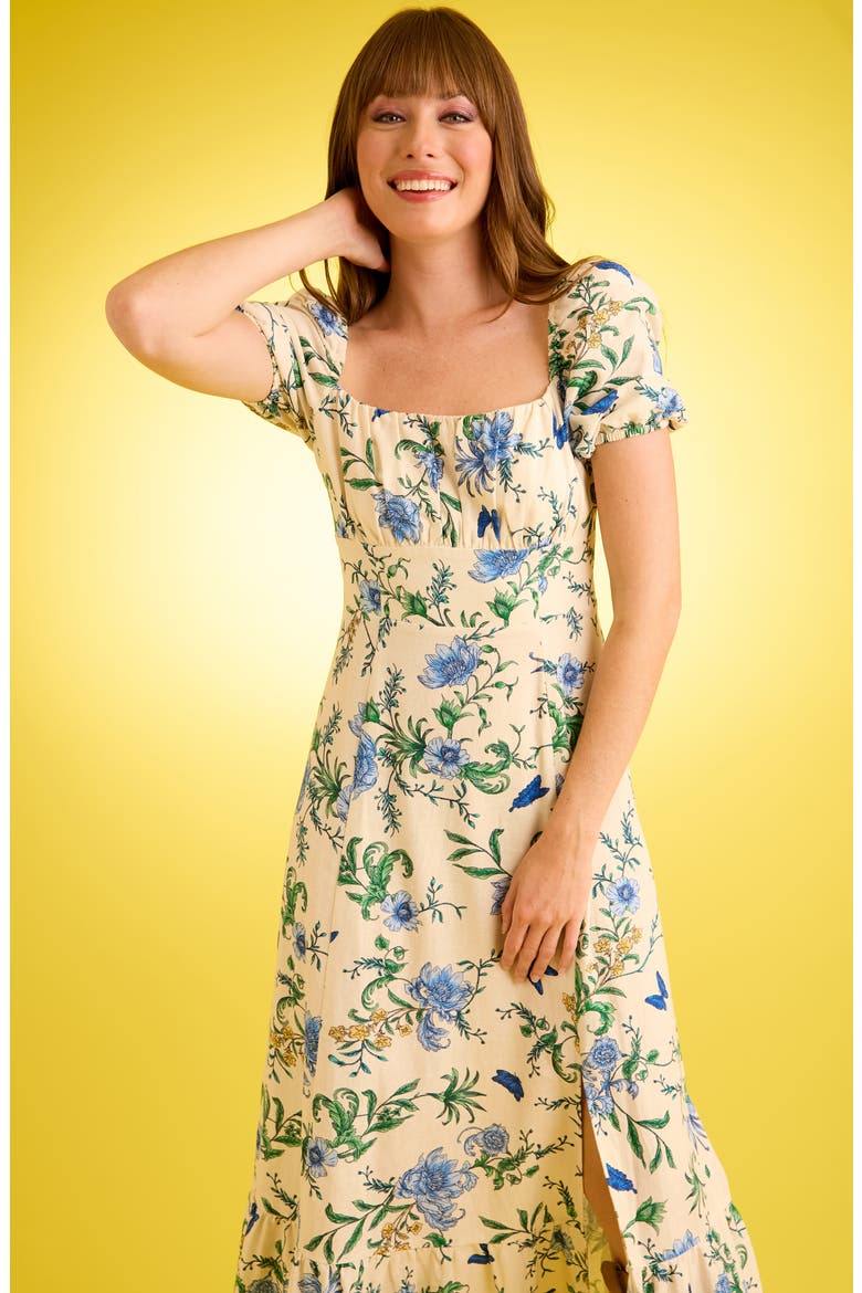 Puff Sleeve Empire Waist Maxi Dress, Alternate, color, CREAM/ BLUE