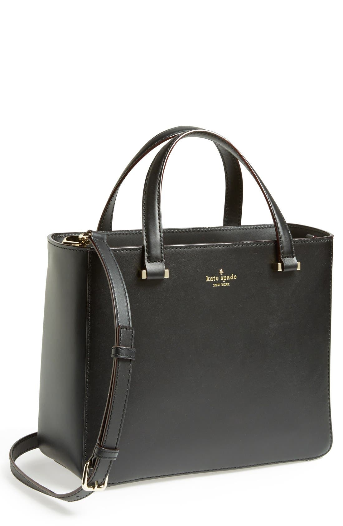 'park avenue sweetheart' leather crossbody tote, Main, color, BLACK