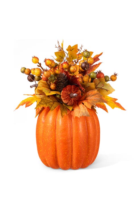 15"H Fall Velvet Pumpkin, Pinecone & Berry Centerpiece Table Decor