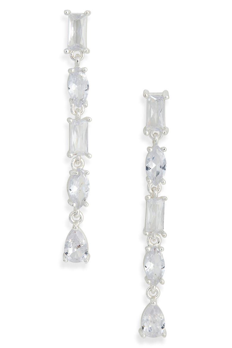 Cubic Zirconia Linear Earrings, Main, color, CLEAR- SILVER