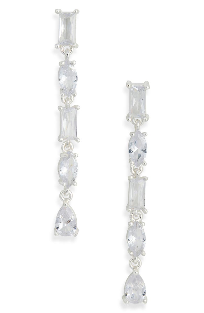 NORDSTROM RACK Cubic Zirconia Linear Earrings, Main, color, Clear- Silver