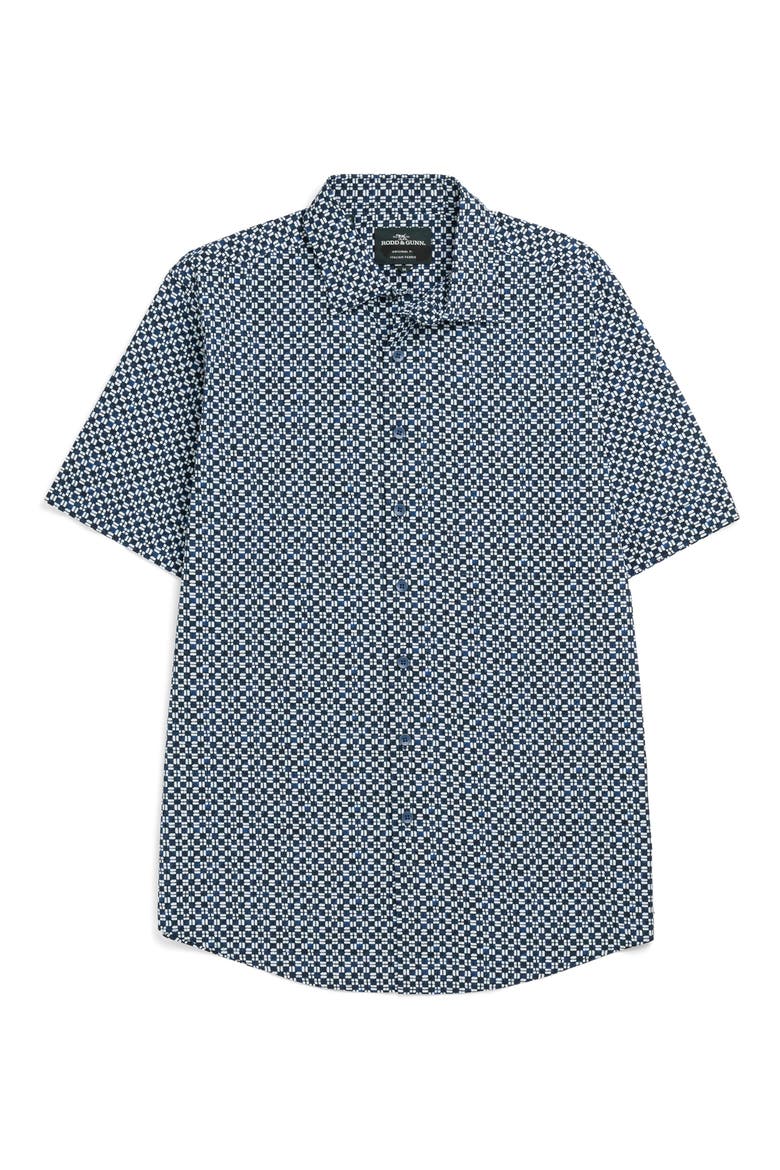 Yate's Point Original Fit Tile Print Short Sleeve Cotton Button-Up Shirt, Alternate, color, INDIGO