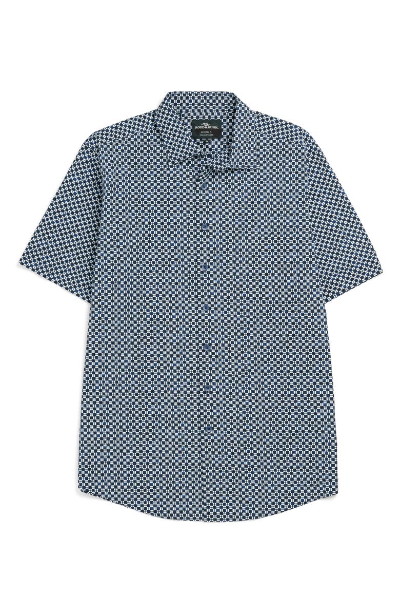 Rodd & Gunn Yate's Point Original Fit Tile Print Short Sleeve Cotton Button-Up Shirt, Alternate, color, Indigo