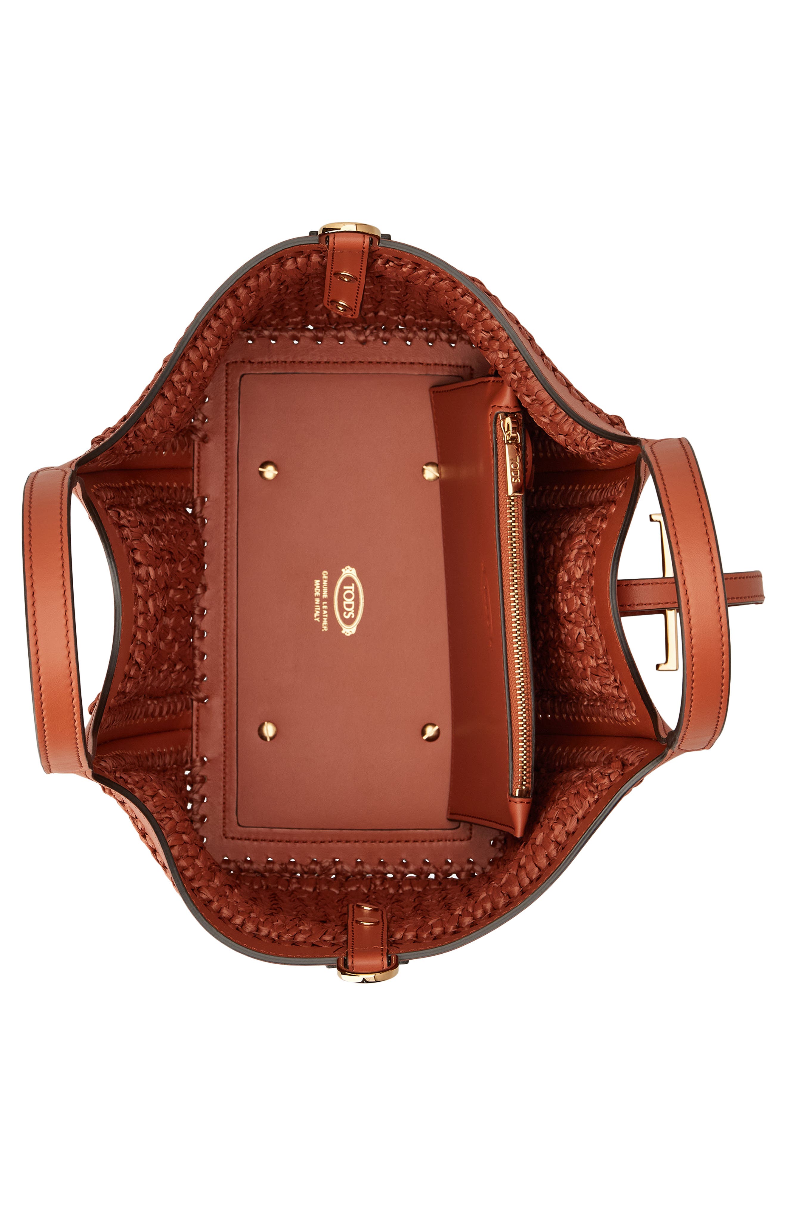 Tod's Mini T Timeless Crochet Raffia & Leather Tote, Alternate, color, Mattone/ Terracotta