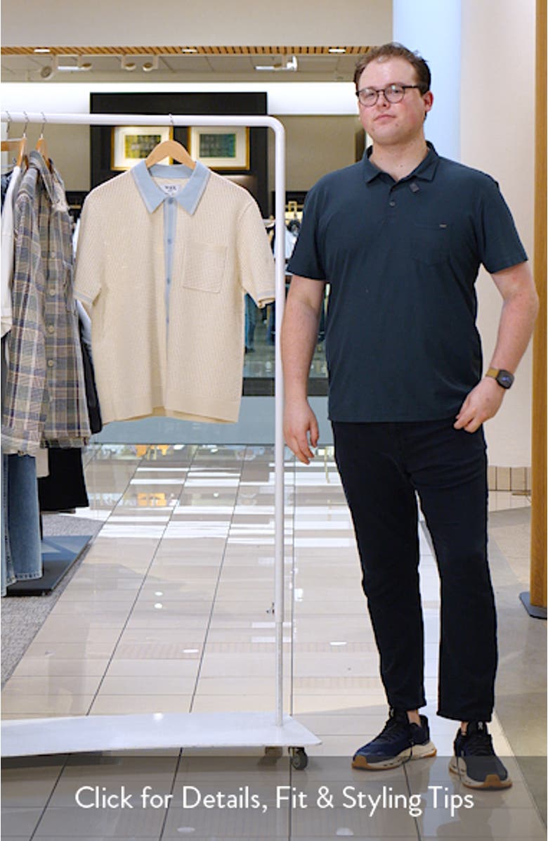 Belle Tipped Pointelle Stitch Short Sleeve Button-Up Shirt, sales video thumbnail