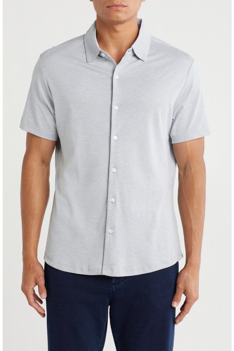 Riverway Short Sleeve Cotton Blend Knit Button-Up Shirt, Main, color, GREY