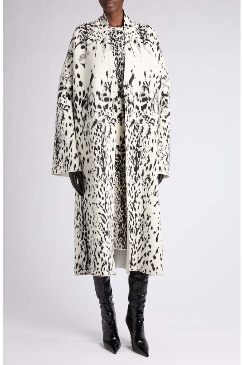 Lynx Jacquard Velvet Oversize Sculptural Coat, Main, color, WHITE/ BLACK