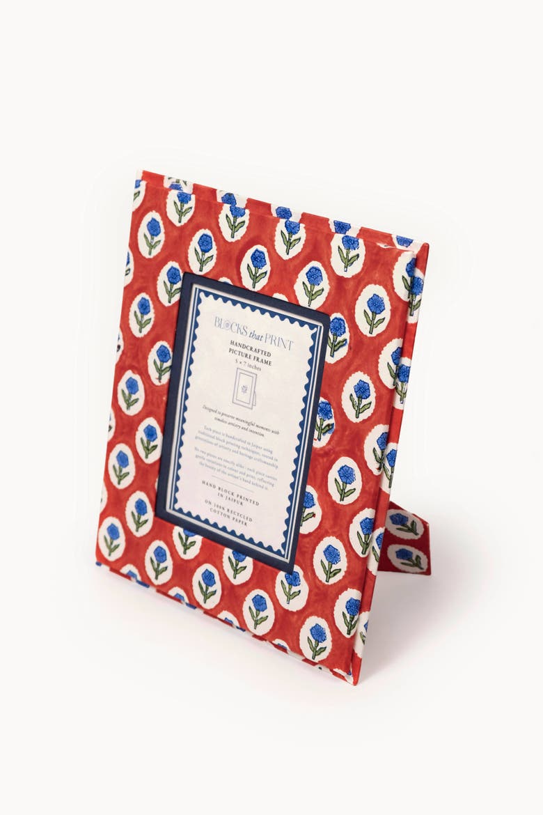 Block Print Photo Frame Buta, Main, color, Crimson