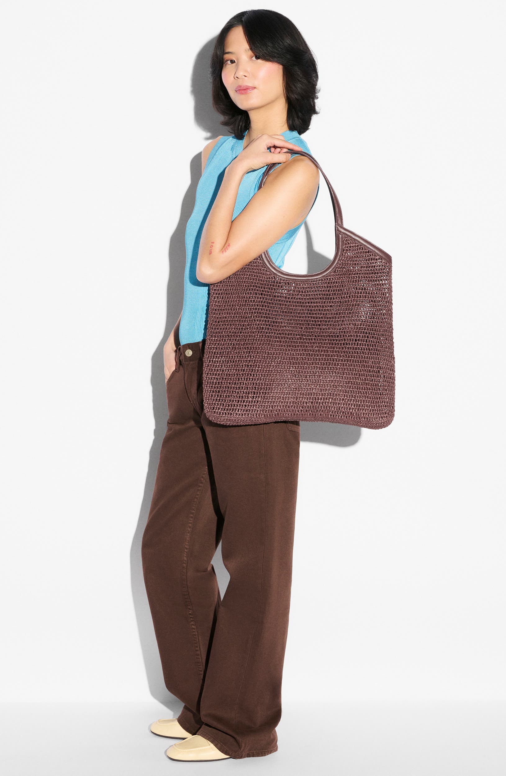 MZ Wallace Large Georgica Crochet Tote, Alternate, color, Brown Crochet