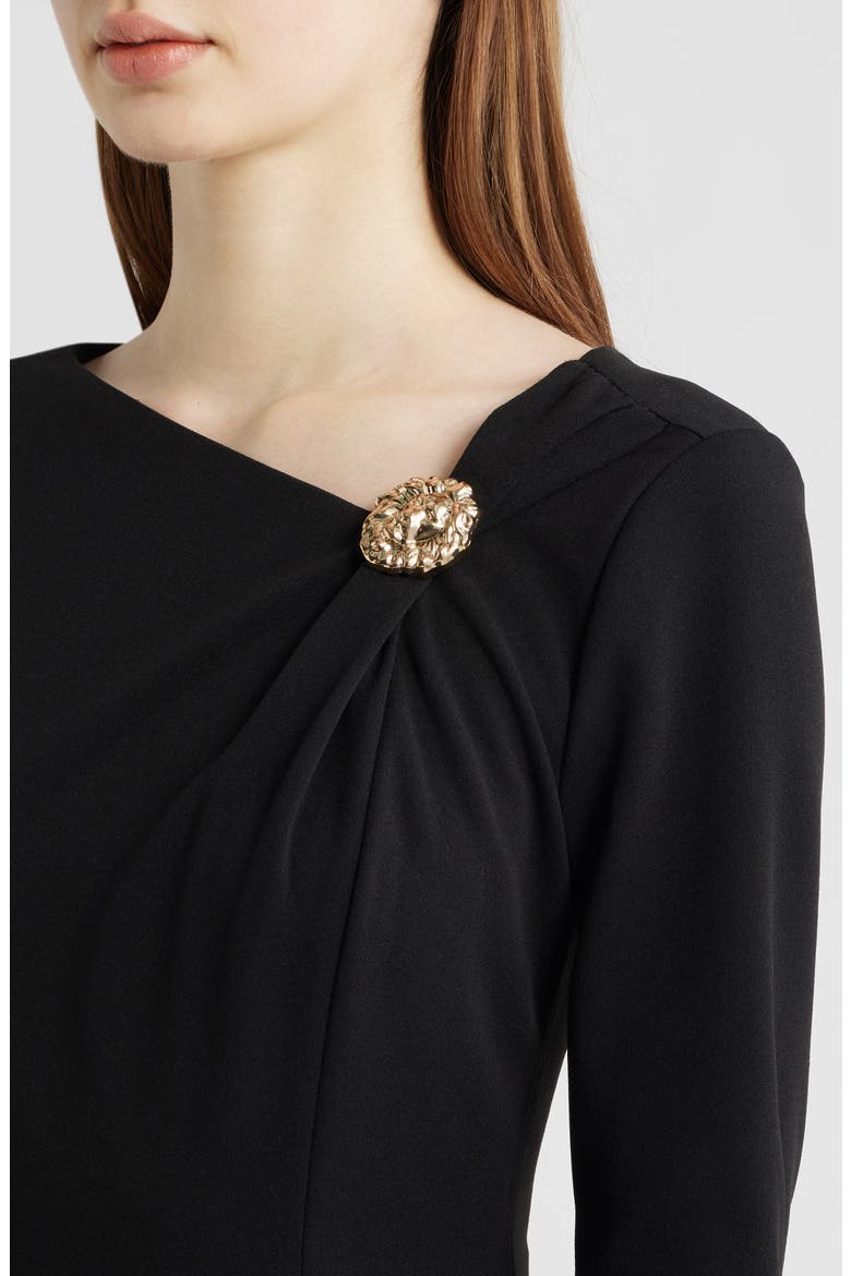 Shoulder Pin Asymmetric Long Sleeve Midi Dress, Alternate, color, ANNE BLACK