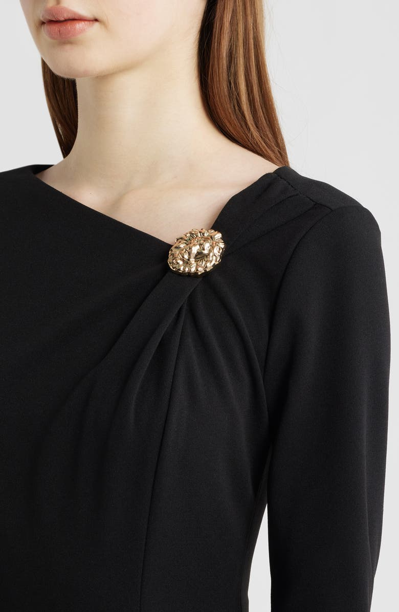 Anne Klein Shoulder Pin Asymmetric Long Sleeve Midi Dress, Alternate, color, Anne Black