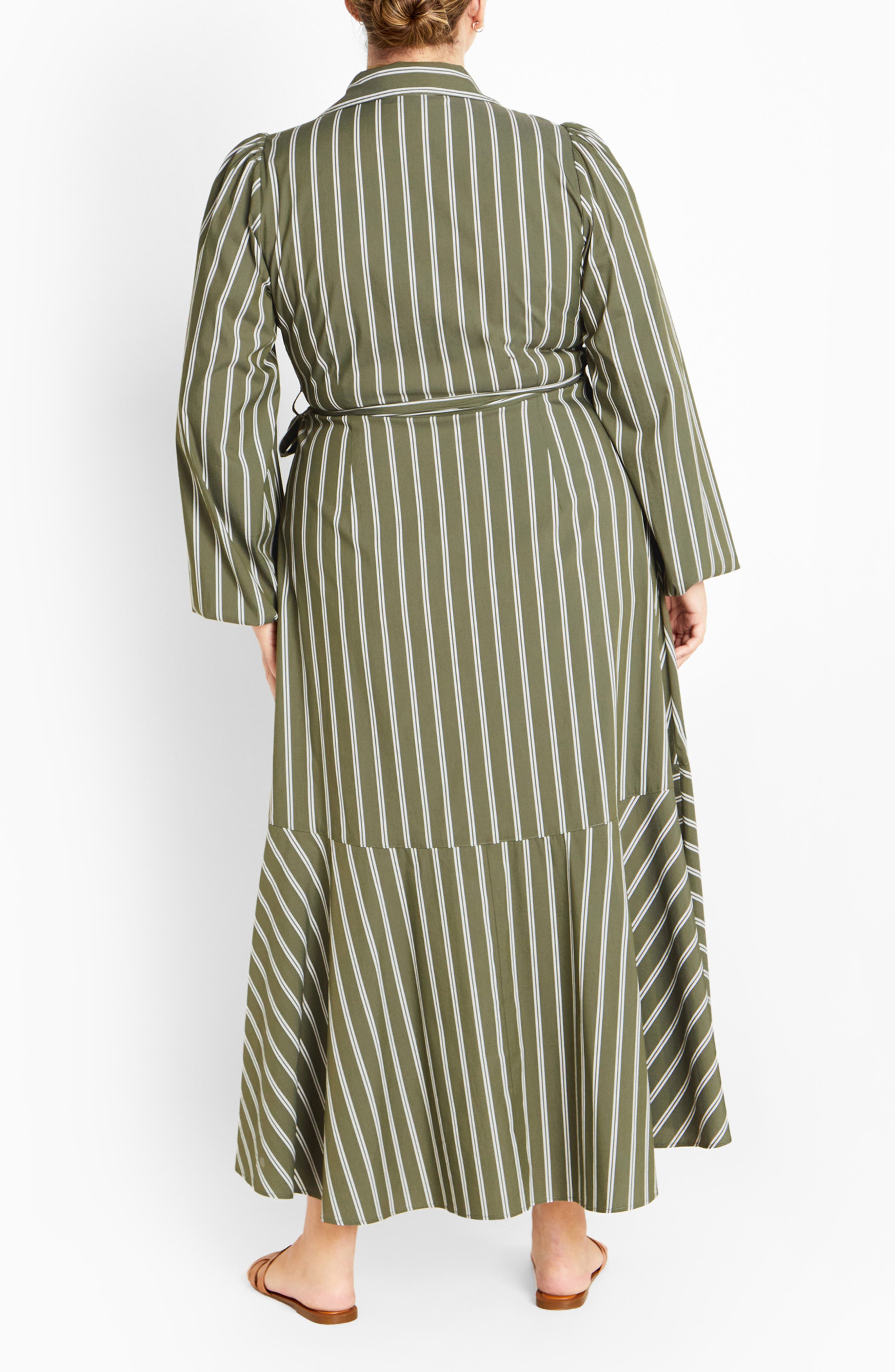 City Chic Brynn Stripe Long Sleeve Cotton Blend Dress (Women) | Nordstrom