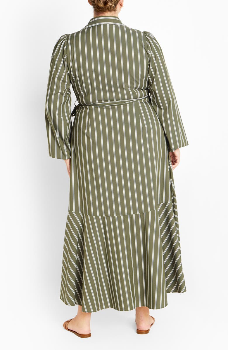 City Chic Brynn Stripe Long Sleeve Cotton Blend Dress, Alternate, color, Olive