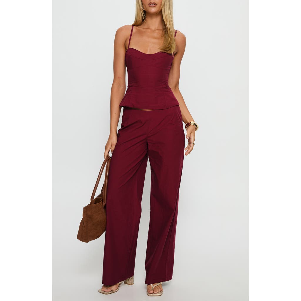 Princess Polly Kierstyn Cotton Camisole & Pants Set In Burgundy