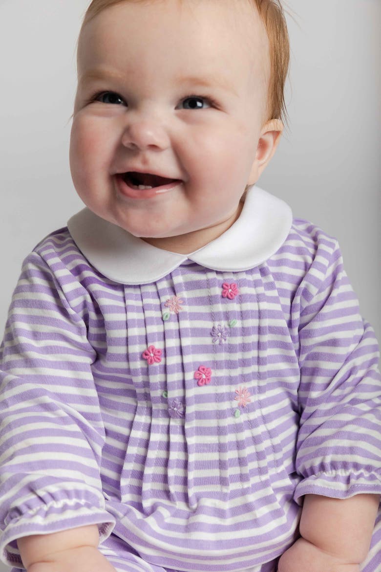 Stripe Knit Longall with Embroidered Flowers, Alternate, color, Lavender & White Stripe