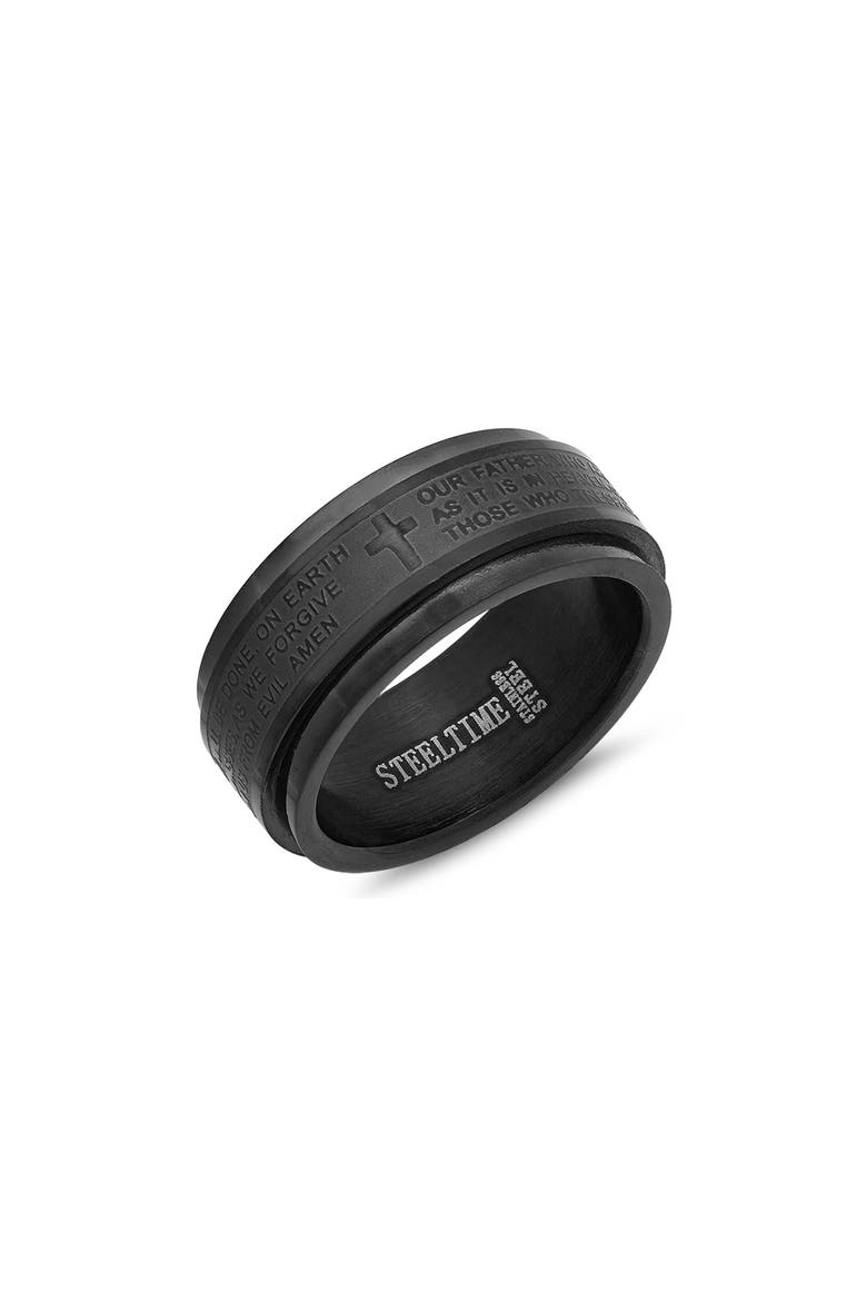 Men's Lord's Prayer Stainless Steel Spinner Ring, Main, color, BLACK