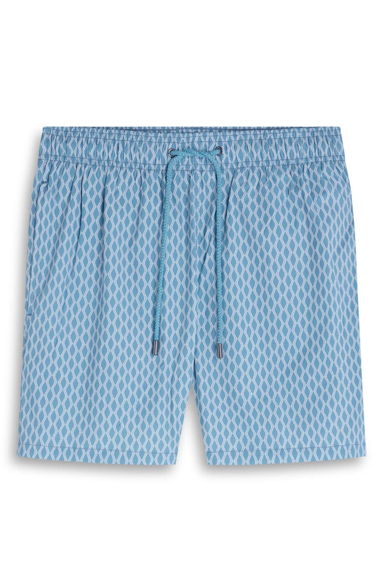 Bugatchi Cruz Print Swim Trunks, Alternate, color, Teal