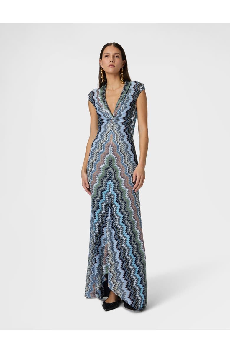 Missoni Viscose Chevron Snake-pattern Gown With Tie Neckline, Alternate, color, Green& Brown