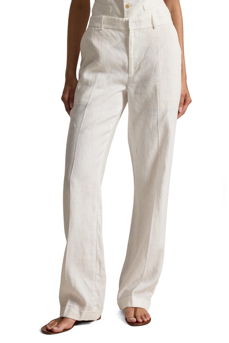 Straight Leg Linen Pants, Main, color, WHITE