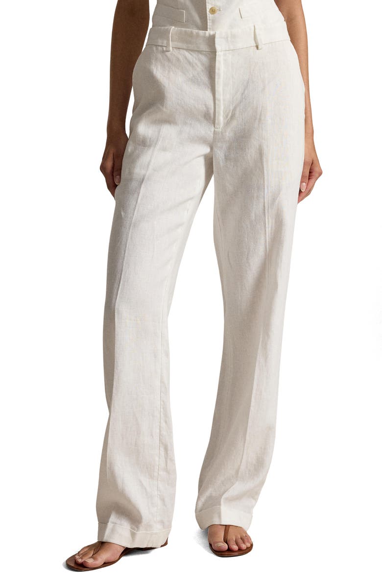 Polo Ralph Lauren Straight Leg Linen Pants, Main, color, White
