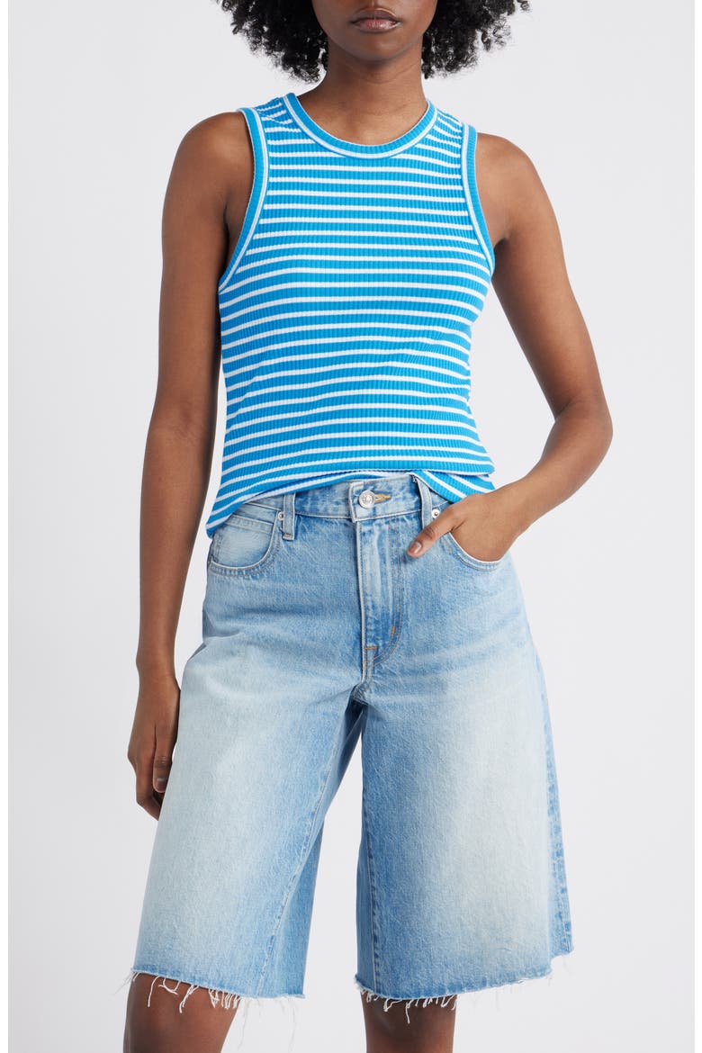 The Racer Stripe Rib Knit Tank, Main, color, CHAMBRAY BLUE STRIPE
