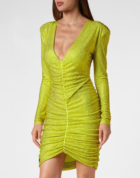 Padded Shoulder Mini Dress Ls Fluo Strass Women