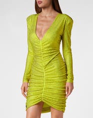 PHILIPP PLEIN Padded Shoulder Mini Dress Ls Fluo Strass Women