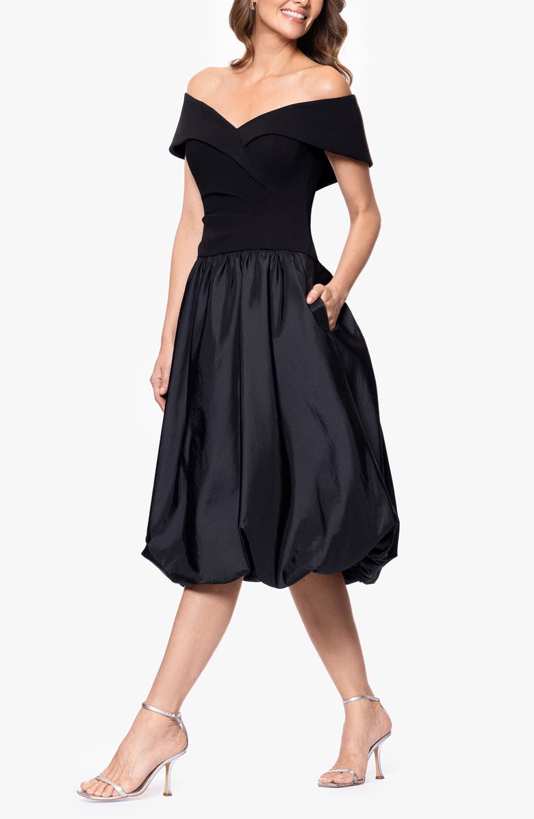 Xscape Evenings Mixed Media Bubble Hem Cocktail Midi Dress, Alternate, color,