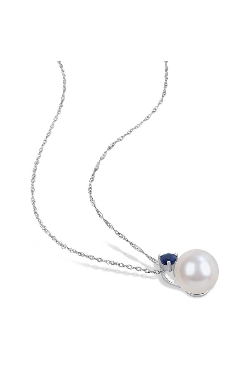 Cultured Pearl & Gemstone Solitaire Necklace 14k, Alternate, color, Blue Sapphire