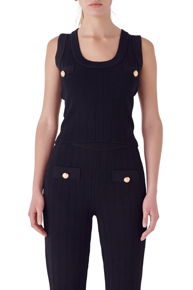 Shank Button Knit Tank, Main, color, BLACK