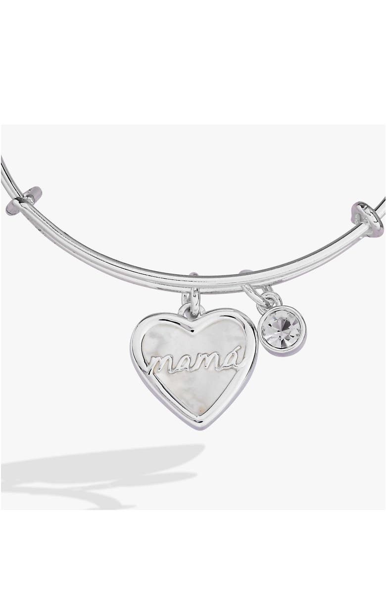 Alex and Ani Mamá Mother of Pearl Heart Bangle Bracelet Duo, Alternate, color, Silver