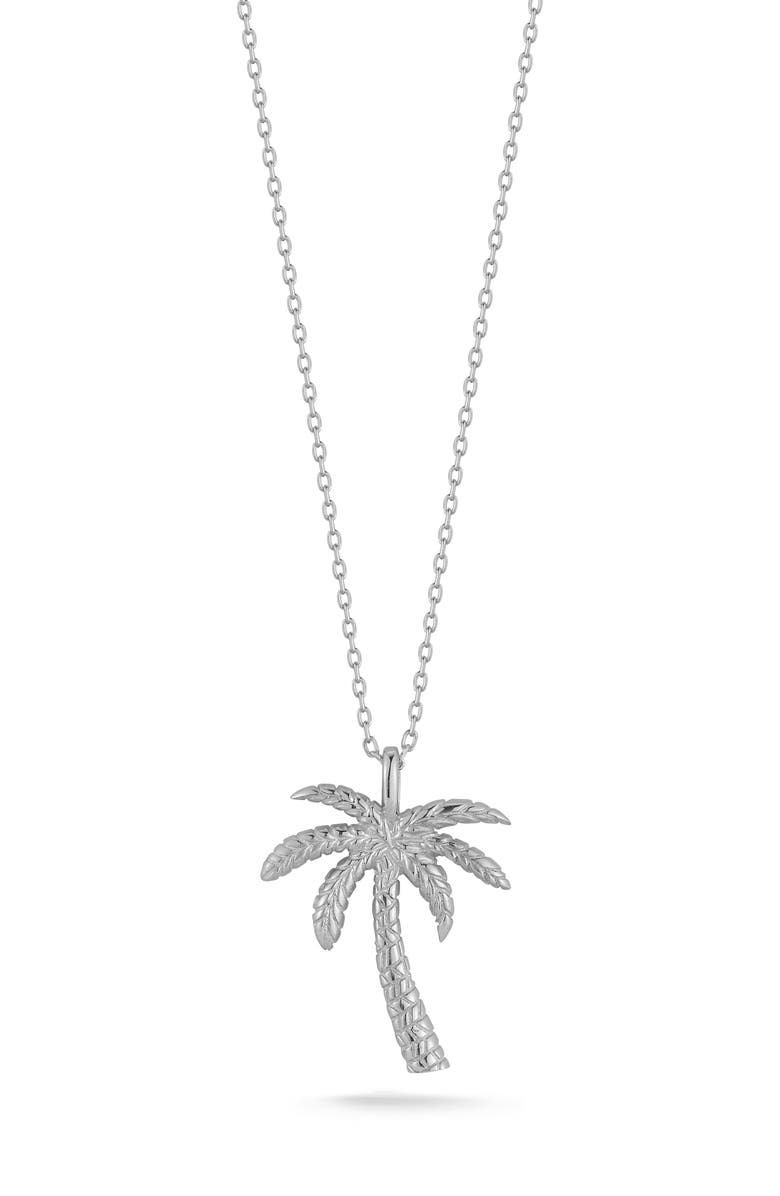 SPHERA MILANO Sterling Silver Palm Tree Pendant Necklace, Main, color, Silver