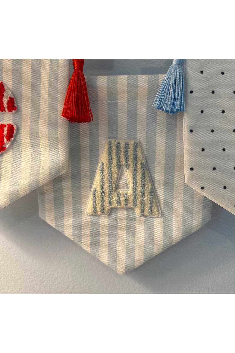 A B C' Blue Striped Create-Your-Own Banner with Red Tassels and Chenille Letter Patch, Alternate, color, A