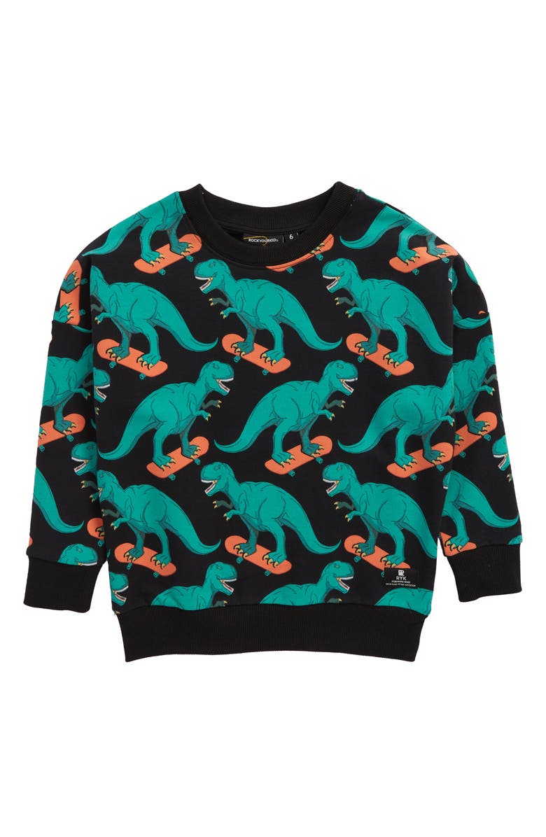 Rock Your Baby Dino Skater Pullover Sweatshirt, Main, color, 
