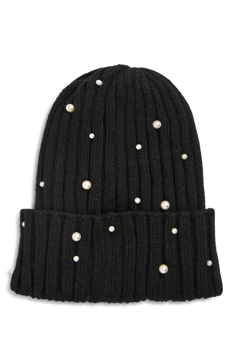 Faux Pearl Stud Beanie
