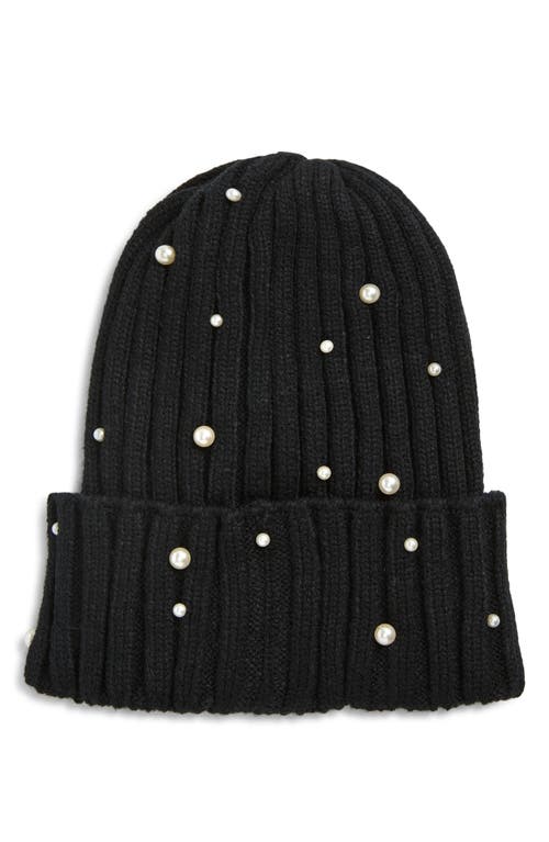 Tasha Faux Pearl Stud Beanie In Black