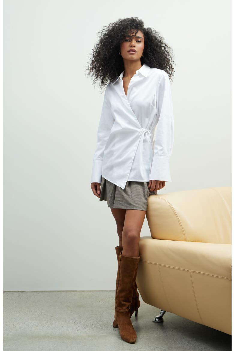 Asymmetric Cotton Poplin Wrap Shirt, Alternate, color, WHITE