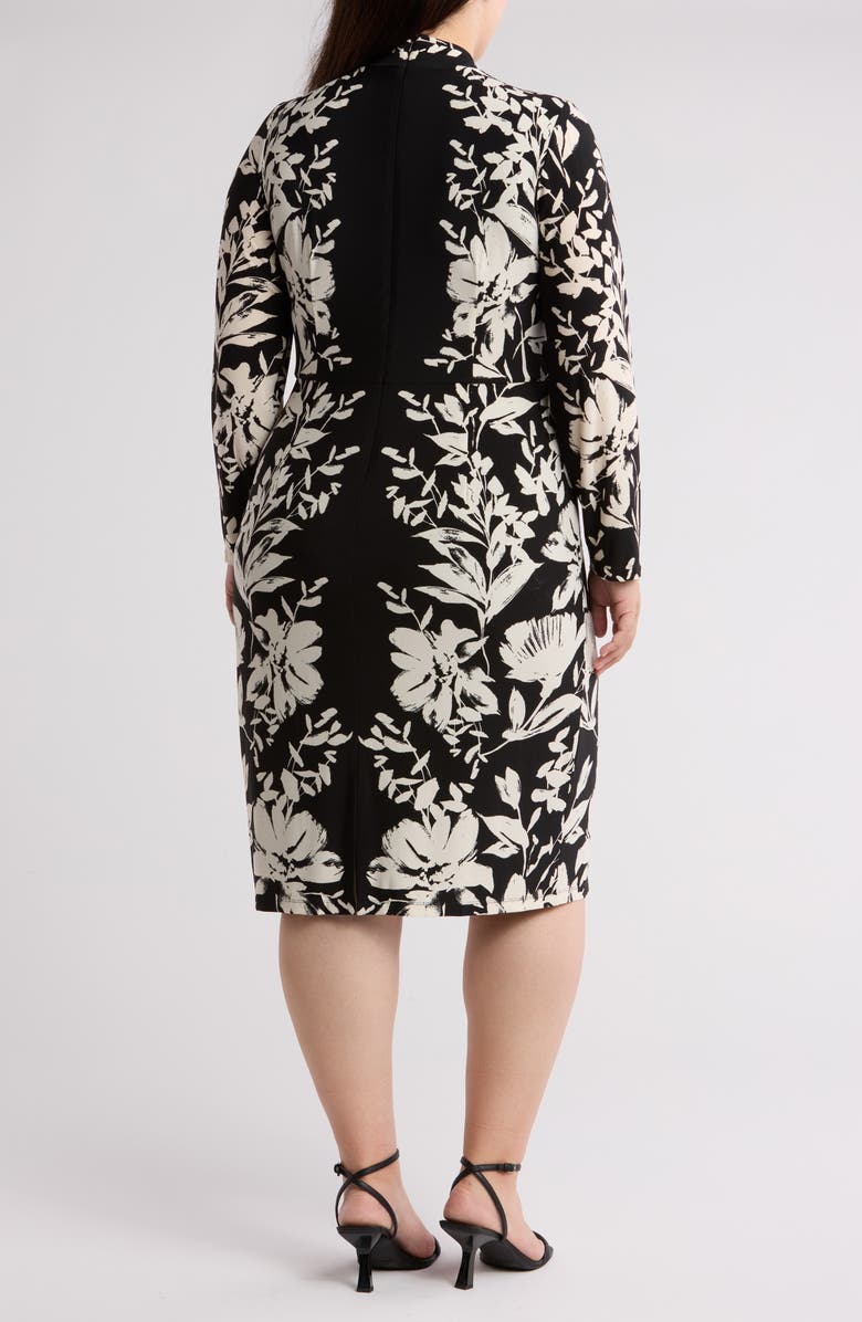 London Times Long Sleeve Crisscross Midi Dress, Alternate, color, Black/ Cream