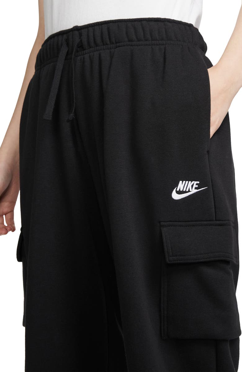 Nike Oversize Fleece Cargo Sweatpants, Alternate, color, Black/ White