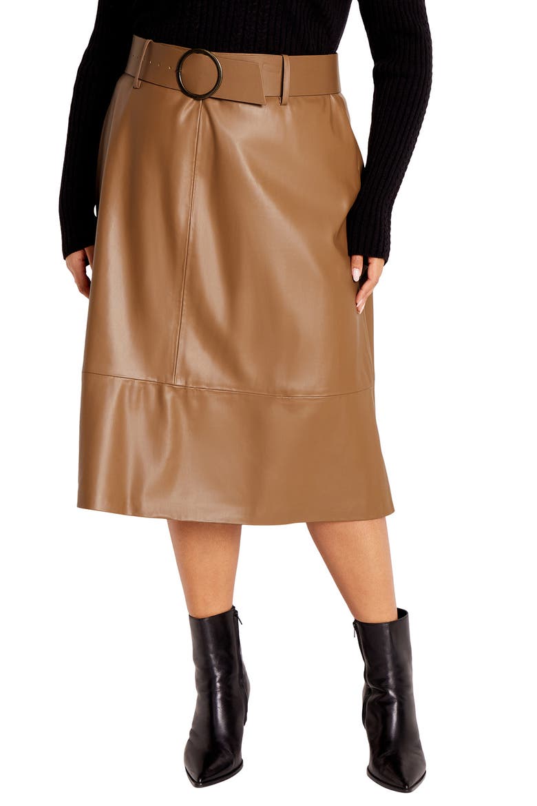 Untamed Belted Faux Leather Skirt, Main, color, TAN