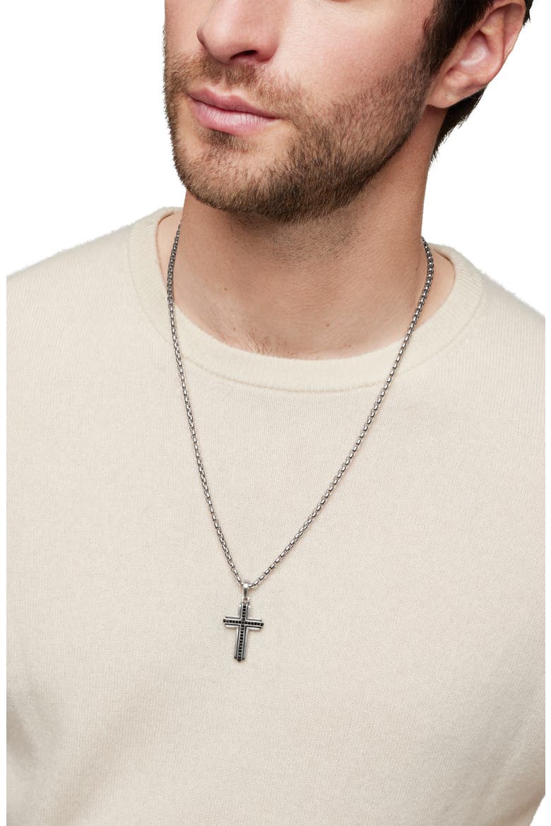 Deco Cross Pendant with Pavé Black Diamonds, Alternate, color, SILVER/ BLACK DIAMOND