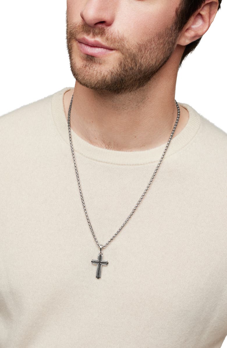 David Yurman Deco Cross Pendant with Pavé Black Diamonds, Alternate, color, Silver/ Black Diamond