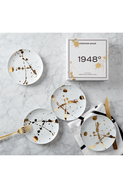 Jonathan Adler 1948 Canape Plate Set/set Of 4 In White/gold Splatter