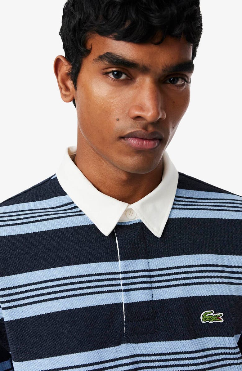 Lacoste Stripe Long Sleeve Rugby Polo, Alternate, color, Aphylla Chine/ Blackbird