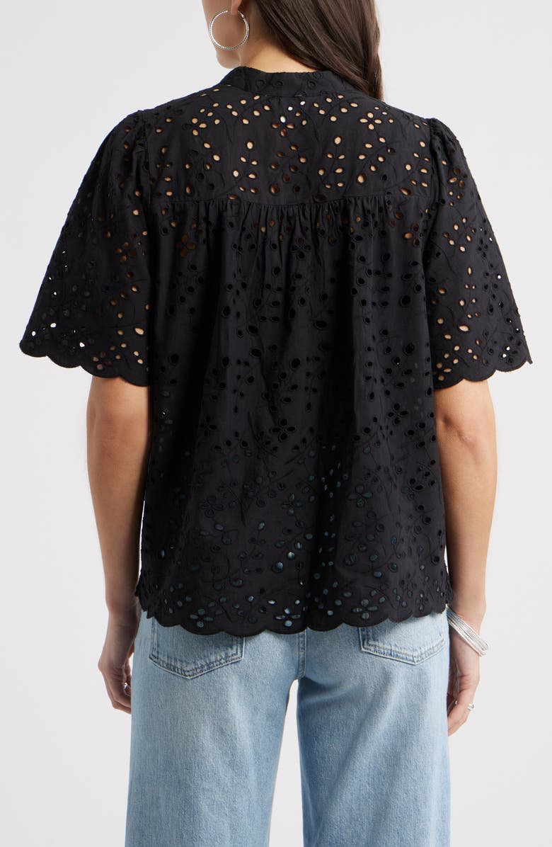 Caslon<sup>®</sup> Eyelet Split Neck Cotton Top, Alternate, color, Black