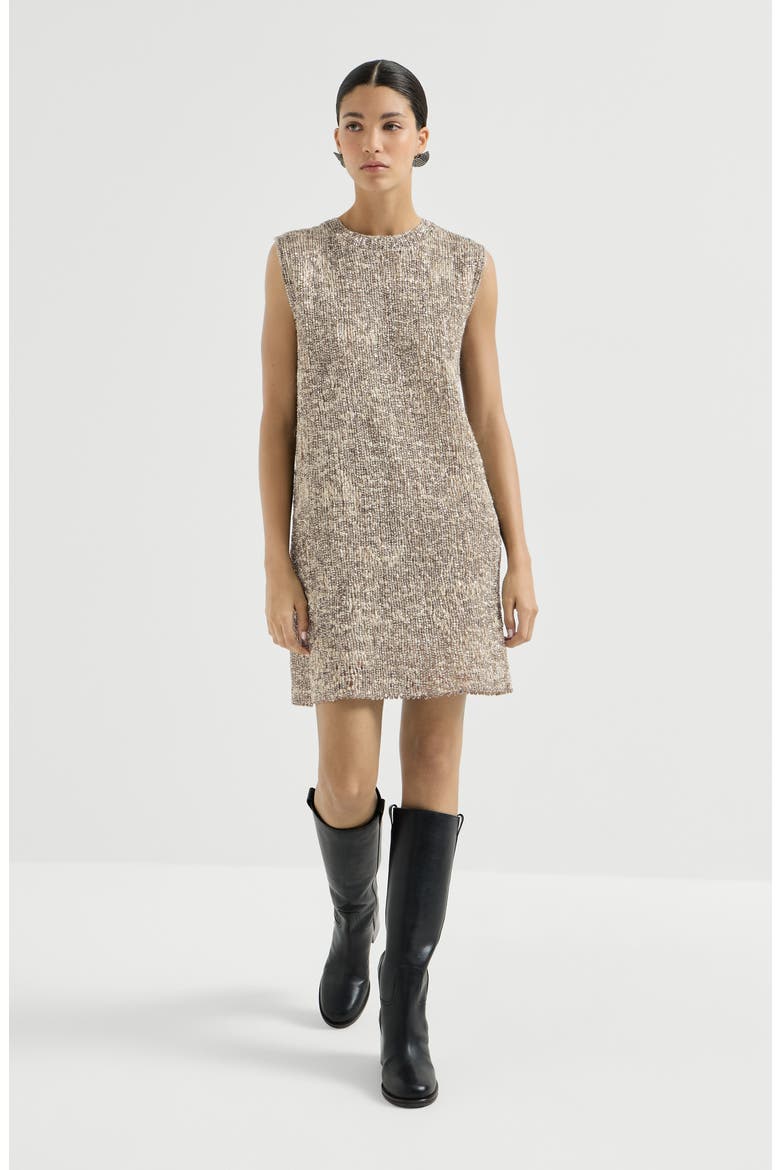 Dazzling craquelé embroidery dress in mohair and wool, Main, color, Silver